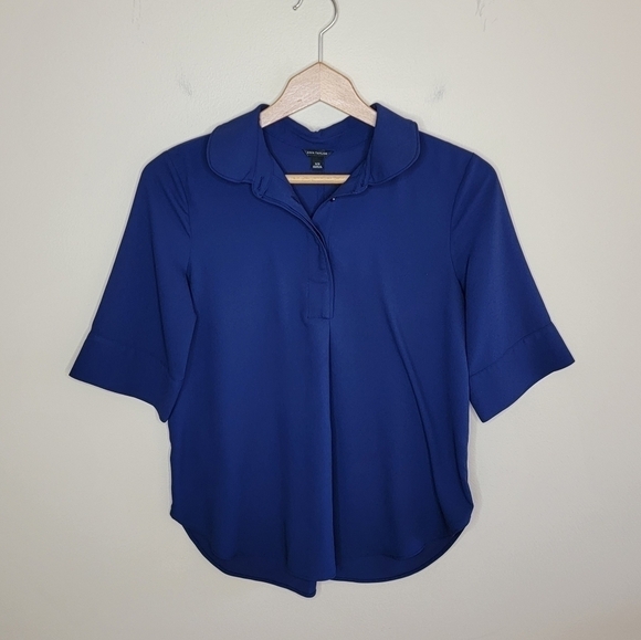 Ann Taylor | Navy Blue Collared Short Sleeve Top Size XS - Picture 1 of 4